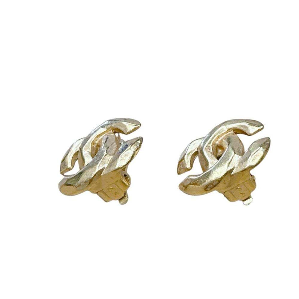 CHANEL Authentic Vintage Gold Logo Earrings - Picture 4 of 7